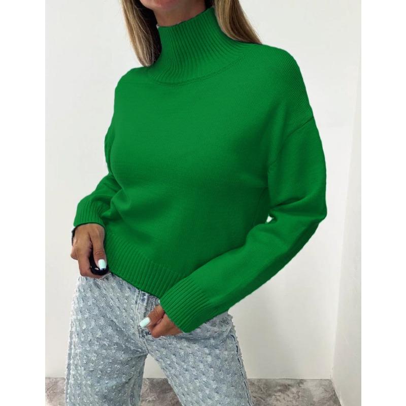 TIFICY Women's Fashion Casual Fall Winter Solid Color Print Long Sleeve High Neck Sweaters