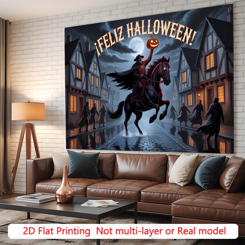 Party Backdrop Halloween Moon Flat Spooky Night Scene Full Flying Witch Photo Booth Background Party Decor