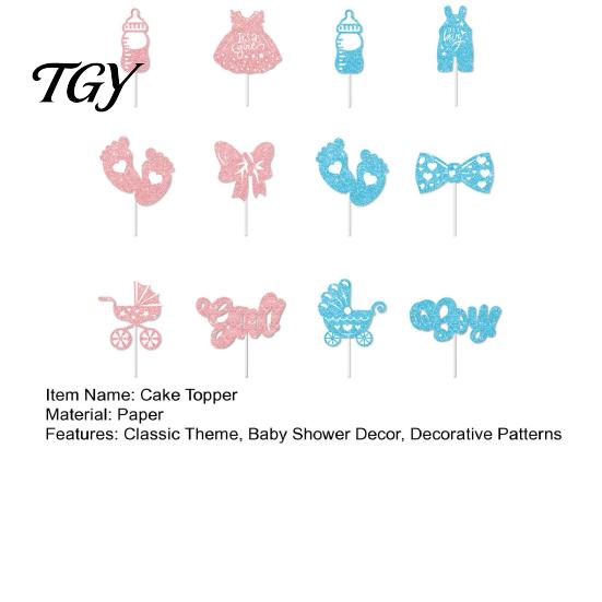 Gender Reveal Cupcake Toppers 12Pcs Boy Girl Birthday Cake Toppers, Baby Themed Picks with Small Dessert Table Accents Bottle, Stroller, Bow,