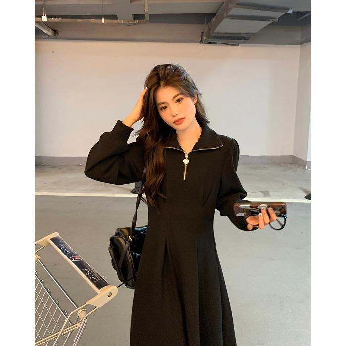 

Новое темпераментное платье большого размера с акцентом на талии и длинными рукавами L чёрный