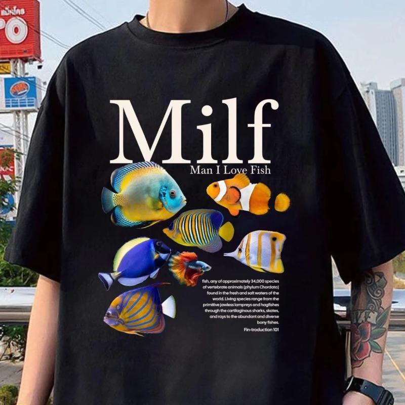 MILF Men s I Love Fish T-shirt Fishing Enthusiast Pattern T-shirt Humorous and Humorous Fisherman Dress Up New Unisex T-shirt S разноцветный