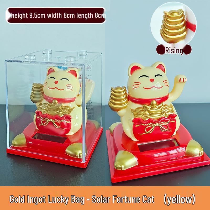 335 New Small Solar Waving Lucky Cat Ornament for Cake, Home, or Car Decoration