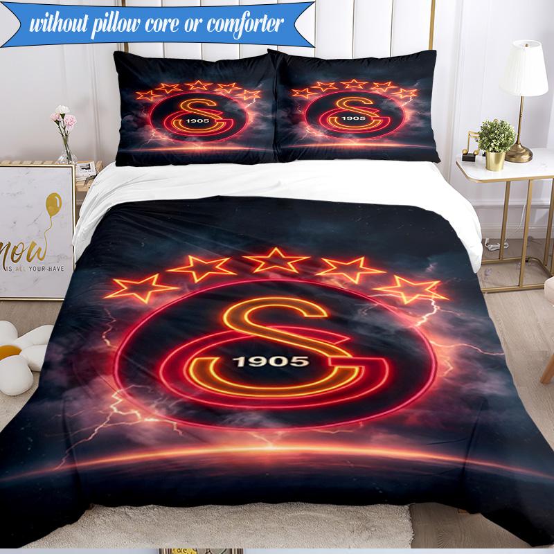 3PCS Galatasaray Football Club Crest Bedding Set 2D Printing (Includes 1 Duvet Cover + 2 Pillowcases Coreless), Bedroom decor,Fan gift