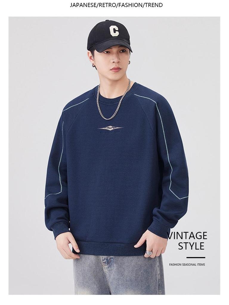 Men's 2025 Autumn/Winter Fleece-Lined Round Neck Sweatshirt - Casual, Loose, High-End Texture, Thick Long Sleeve Top
