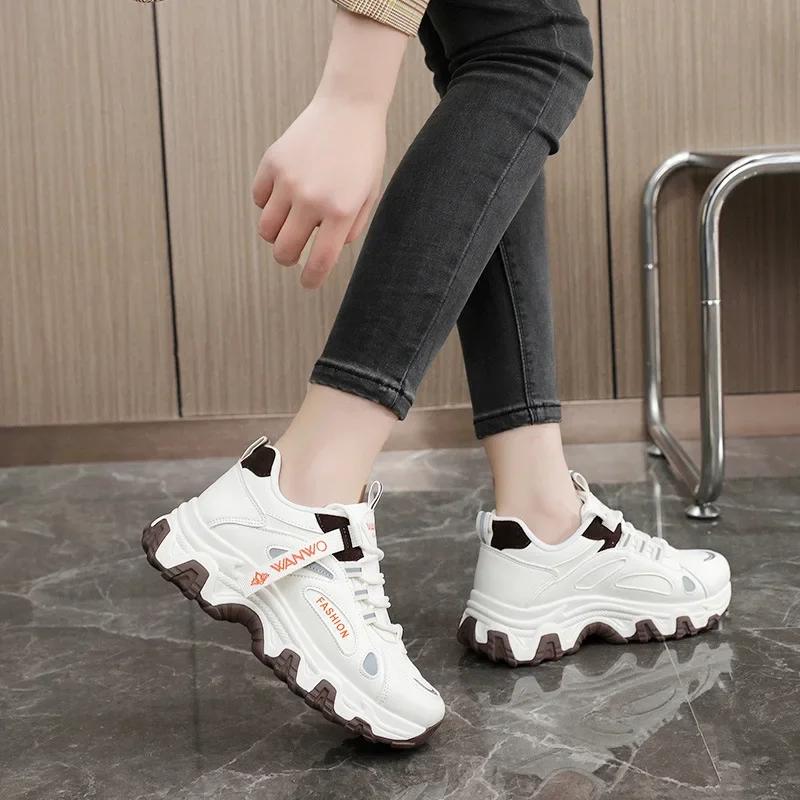 New Women Sneakers Autumn Winter Warm Comfortable Chunky Running Sports Shoes Fashion Lace Up Wedge Casual Vulcanized Shoes