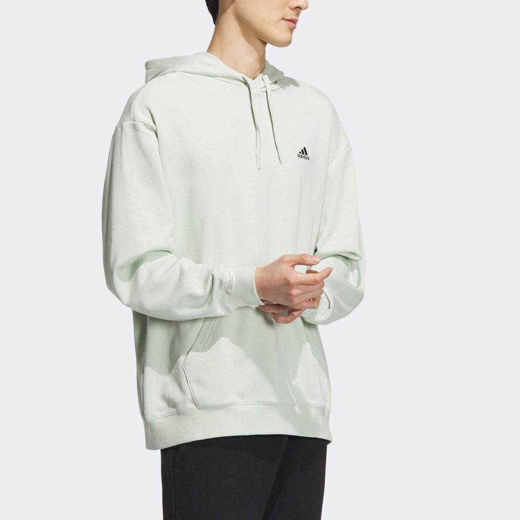 adidas Solid Color Kangaroo Pocket Hoodie Unisex Soft Daily Casual Streetwear Tops Linen Green IV7593