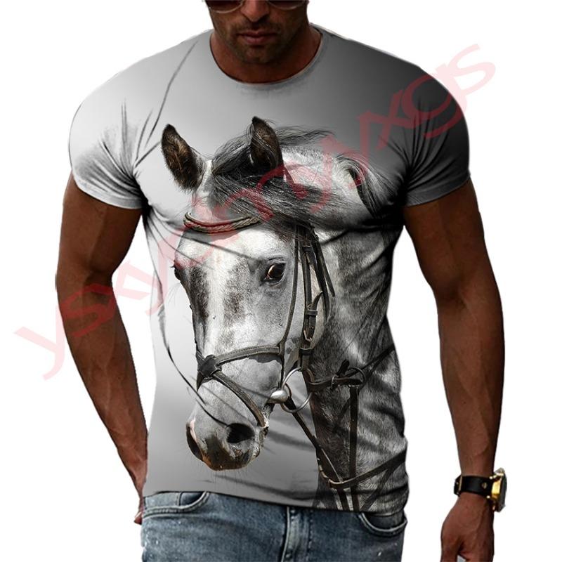 Summer Trend Horse HD Pattern Men T-Shirts Casual 3D Print Hip Hop Harajuku Personality Round Neck Tees Loose Short Sleeve Top