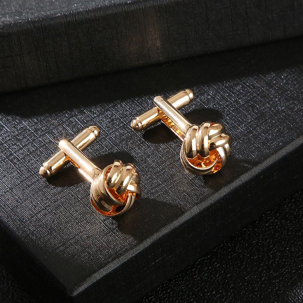 Alloy Alloy Cufflinks Gold Silver Black Shirt Suit Cuff Links Elegant Style Knot  Men