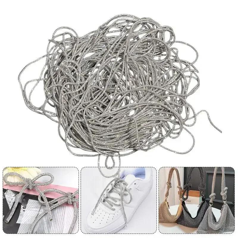 Silver Rhinestone Cotton Cord 1/5/10/20/30/50 Yards Shimmering Thick Crystal Rope for Diy Bag Shoe and Garment Decoration
