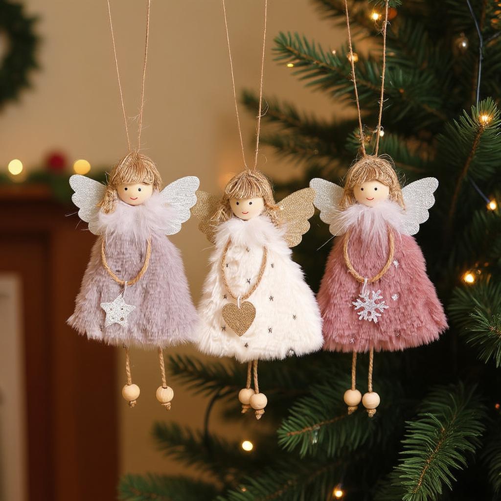 Christmas Hanging Angel Doll Pendant Plush Angel Ornaments Xmas Tree Decors for Wedding Birthday Party New Year Holiday Decor