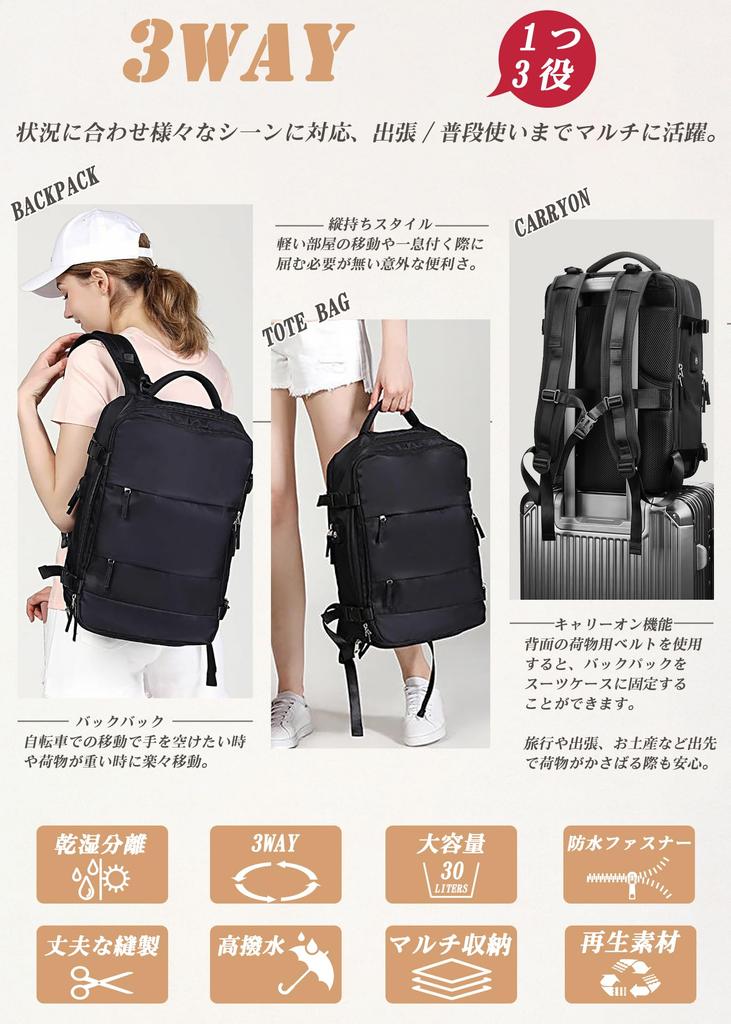 VENDAGO Business Backpack, Large Capacity, for Men and Women, Waterproof, 3-Way, with Insulated Pocket, 180° Opening Design, Shoe Pocket, and WetDry