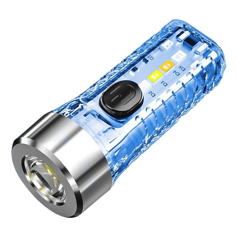 Keychain Light Outdoor Home Mini Luminous Multi-function Red And Blue Flashing Rechargeable Strong Light Flashlight