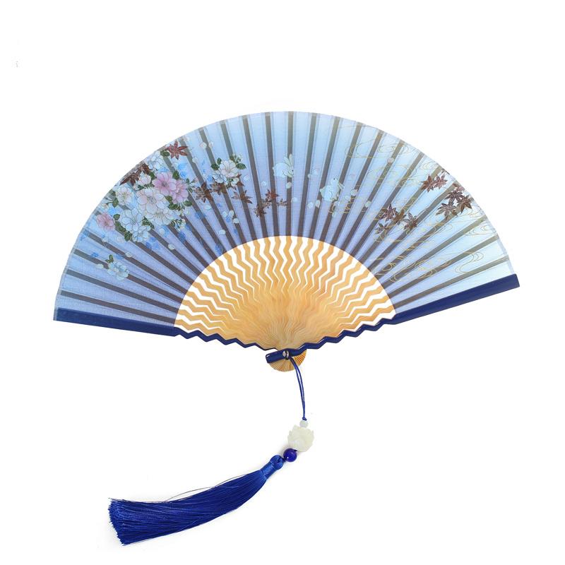 

Женский Ципао в древнекитайском стиле, веер, портативный бамбуковый каркас, тканевый ручной веер, классический, для танцевальных выступлений в Ханфу