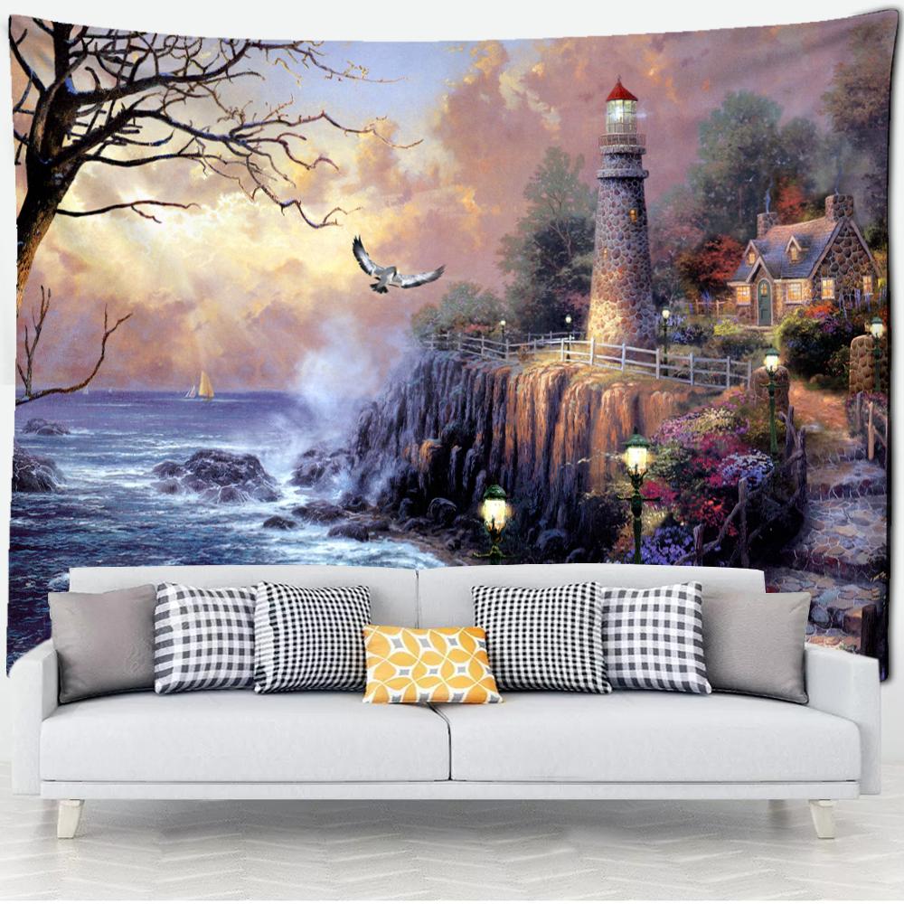 

Лесная хижина гобелен настенная картина маслом фон ткань печать психоделическое колдовство богемный декор 95x70cm