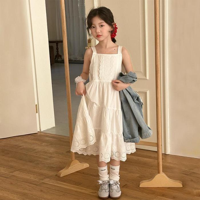 Girls Sleeveless Solid Lace Princess Dress Summer Casual Chic Outfit 110