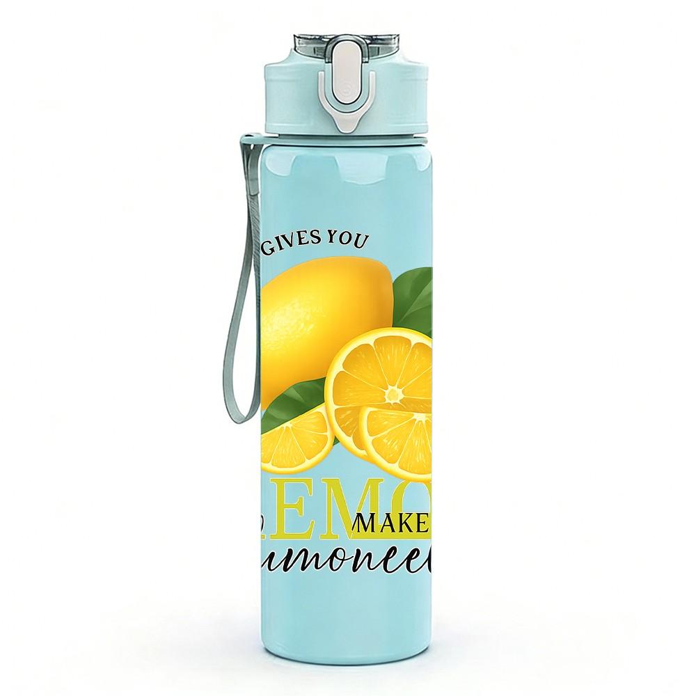1PC Lemon Limoncello Fruit Art 750ml Color Plastic Sports Water Bottle Leakproof Flip Straw Lid Suitable for Sports Office Home Use