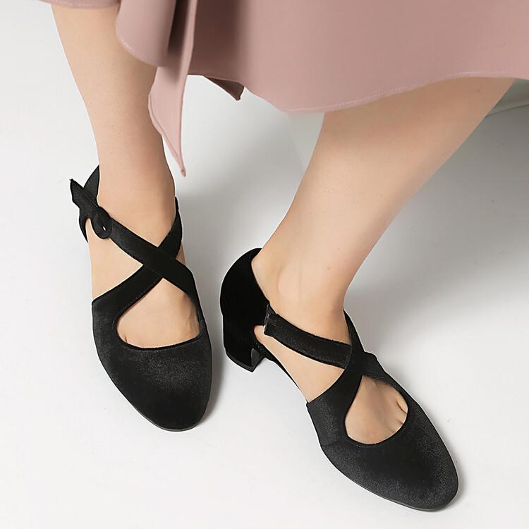 Outer order spring comfort medium heel suede large size cross buckle hollow cool