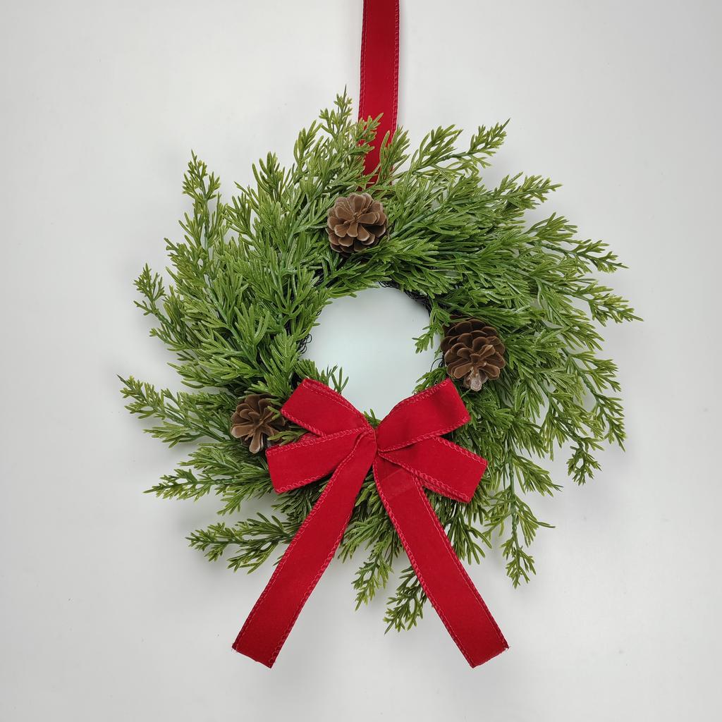 Pre-Lit Artificial Christmas Wreath,  Artificial Christmas Garland For Front Door With Red Bow, Cones, Red Berries,
