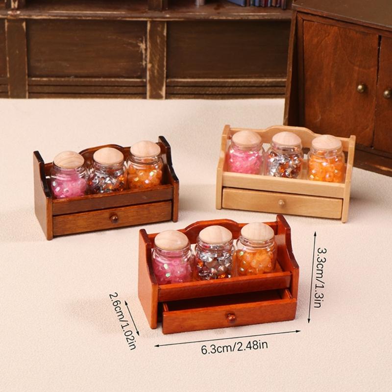 Vintage Style Wooden Spice Jar Rack Dollhouses Furniture 1/12 Scale Miniature Model Design
