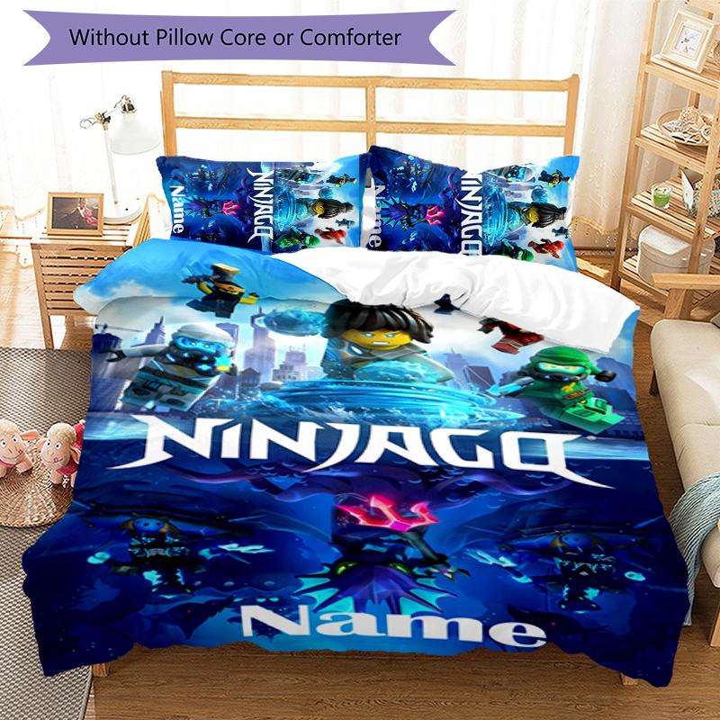3pcs Custom Name Cartoon Lego Ninjago Bedding Set Duvet Cover Closure Includes 1 Duvet Cover & 2 Pillowcases for All Seasons Bedroom Decor