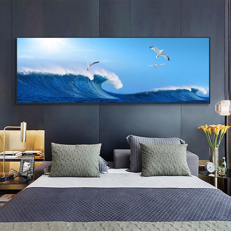 Landscape Blue Sea Wave Canvas Painting Animal Bird Seagull Posters and Prints Wall Pictures Living Room Home Decor No Frame No Frame