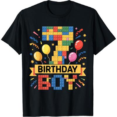 Birthday Boy Builder Bro I’m 7 Year Old Building Blocks T-Shirt