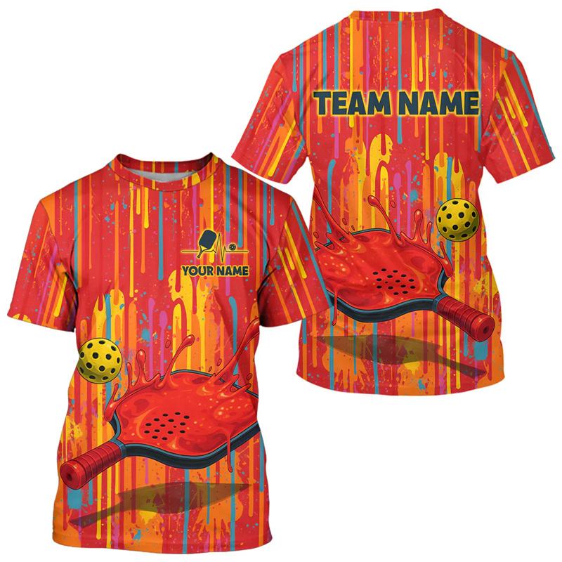 3D Print Cool Flame Graffiti Pattern Pickleball T-shirt Unisex Custom Your Name O-neck Short Sleeve Tee Shirts Summer Breathable