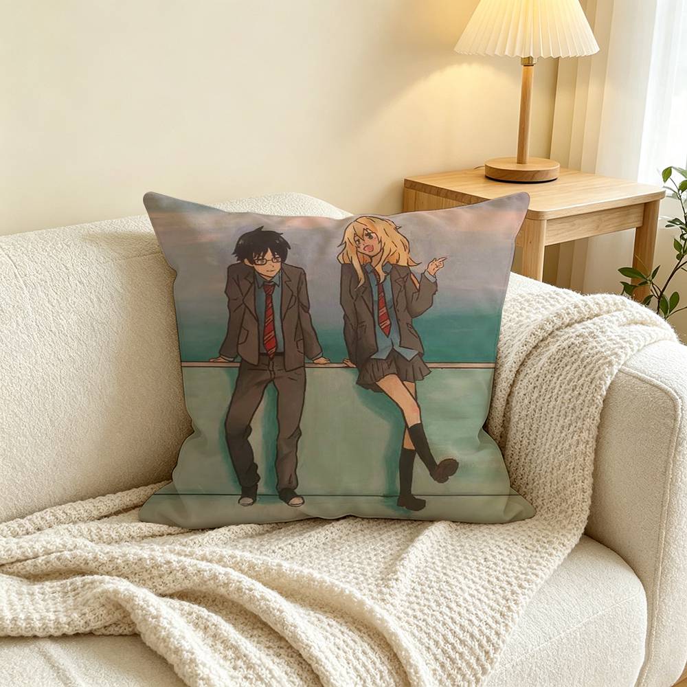Anime Y-Your Lie in A-April Pillow Case Square Double-Sided Sofa Cushion Cover Bedroom Bedside Pillow