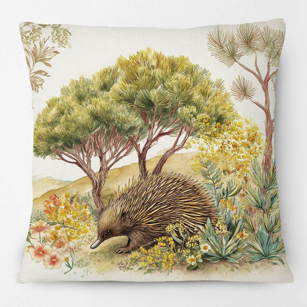 Echidna Australiano Animali Fiori di Hakea e Mimosa Federa per Cuscino Pittura a Mano Arte Federa Decorativa