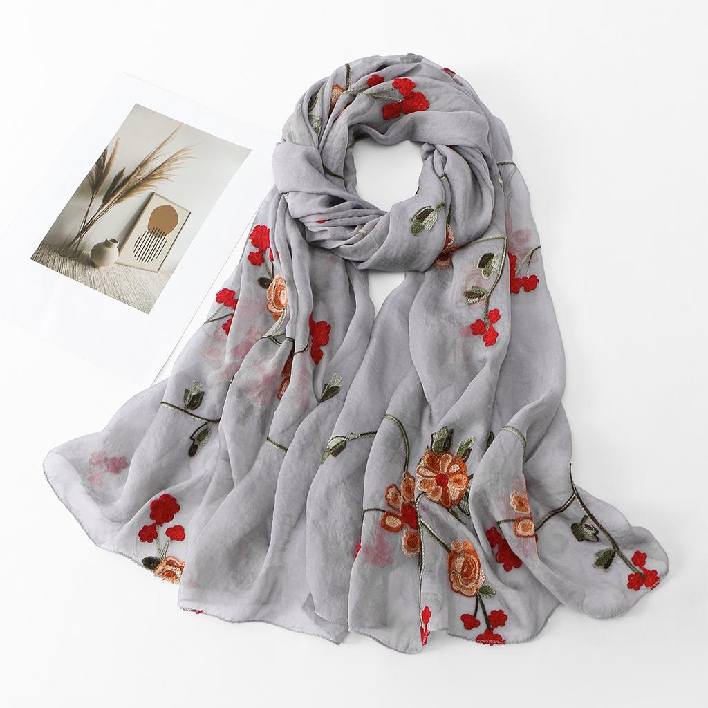 Spring Summer Ethnic Style Artistic Retro Embroidered Scarf Shawl Organza Beach Tourism Women