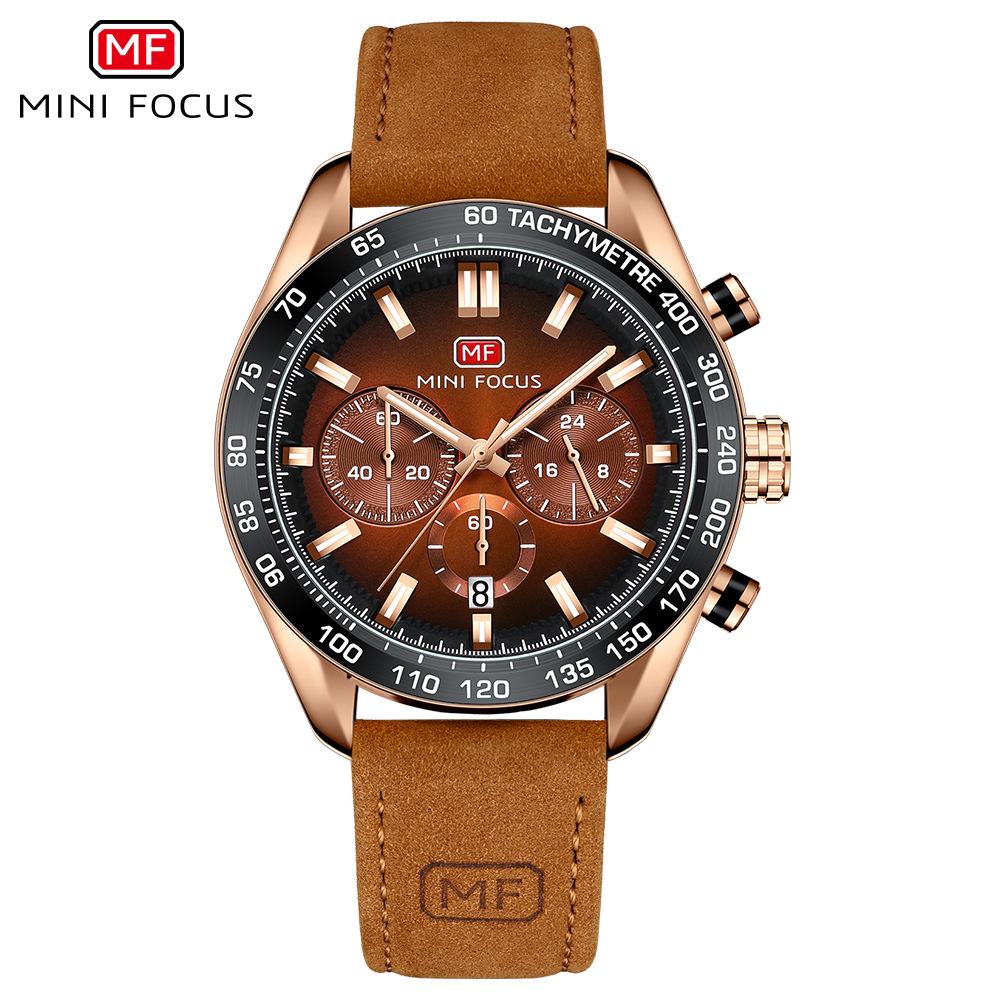 

MINIFOCUS Men s Casual Quartz Watch with Genuine Crazy Horse Leather Strap 0403G