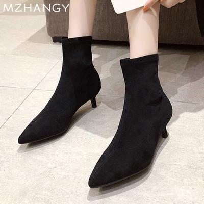 Wildleder Spitzschuh Damen Schnee Stiefeletten Hohe Absätze Sexy Schuhe Frau 2024 Trend Party Chelsea Boots Neue Winter Pumps Mujer Botas