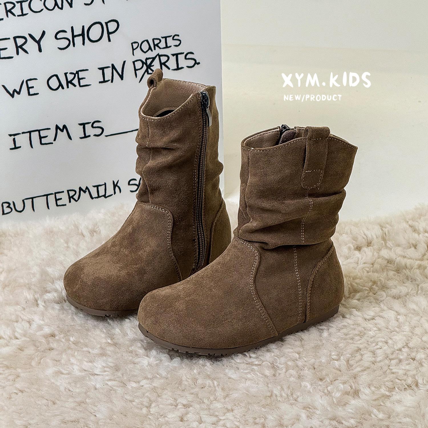 

Зима 2025 новые детские ботинки Корейская версия ретро ленивый ветер ботинки для девочек бархатные две хлопковые девочки полусапожки 26-30 yards 5 pairs of minimum approval хаки