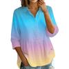 Women's Gradient Print Button Down Blouse - Three Quarter Sleeve, Notched Lapel, Loose Fit Casual Shirt Top