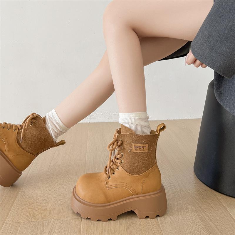 Retro white British thick heel platform Martin boots women's 2025 new autumn small height increase short boots
