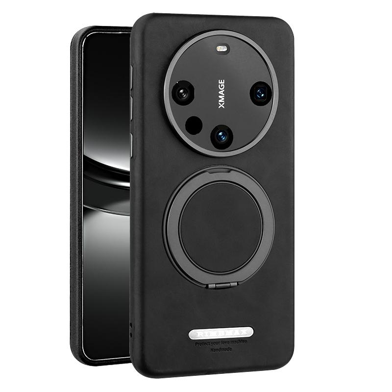 

New For Huawei Mate 60 70 Pro+ Plus Case Premium Vegan Leather Cover With 360 Rotation Strong Magnetic Metal Ring Stand Luxury Huawei Mate 60 Pro чорний
