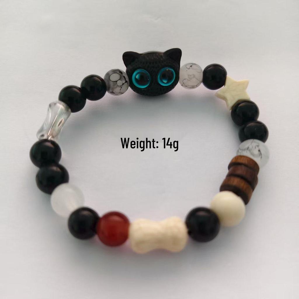 2025 Black & White Sesame Kitten Cat Couple Beaded Bracelet