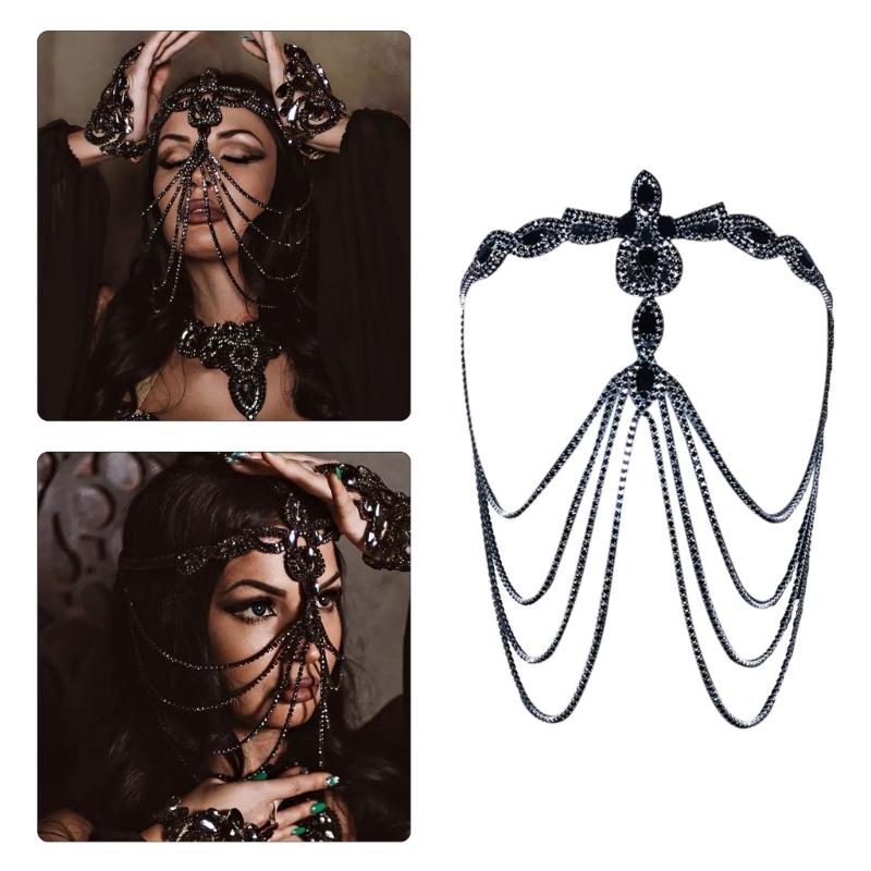Black Rhinestones Mask for Women Luxurious and Mysterious Costume Headwear Comfortable Party Accessory