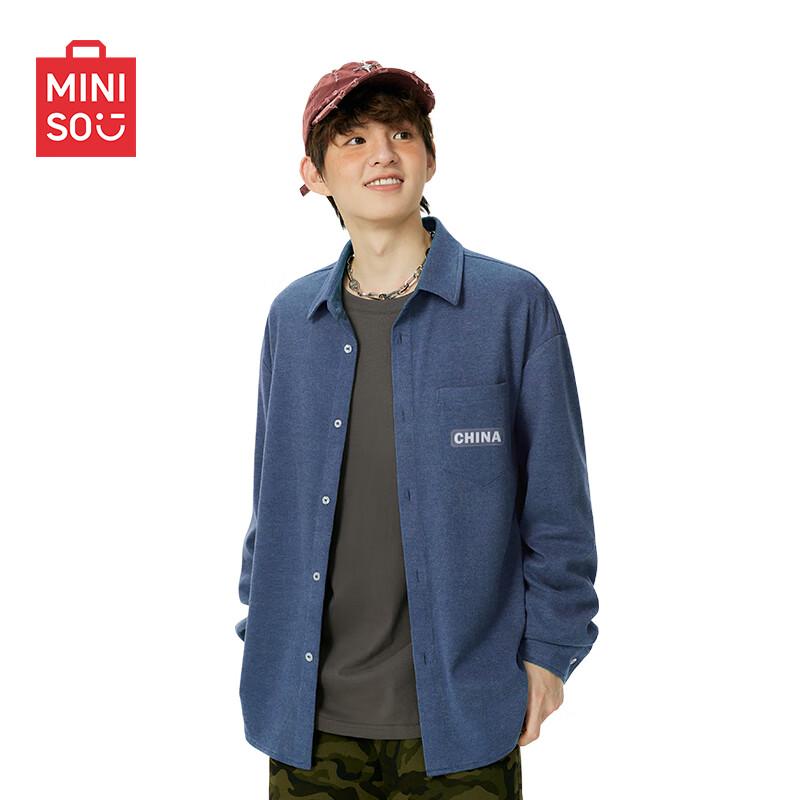 MINISO Men s Flannel Cuban Collar Long-Sleeve Shirt 3XL