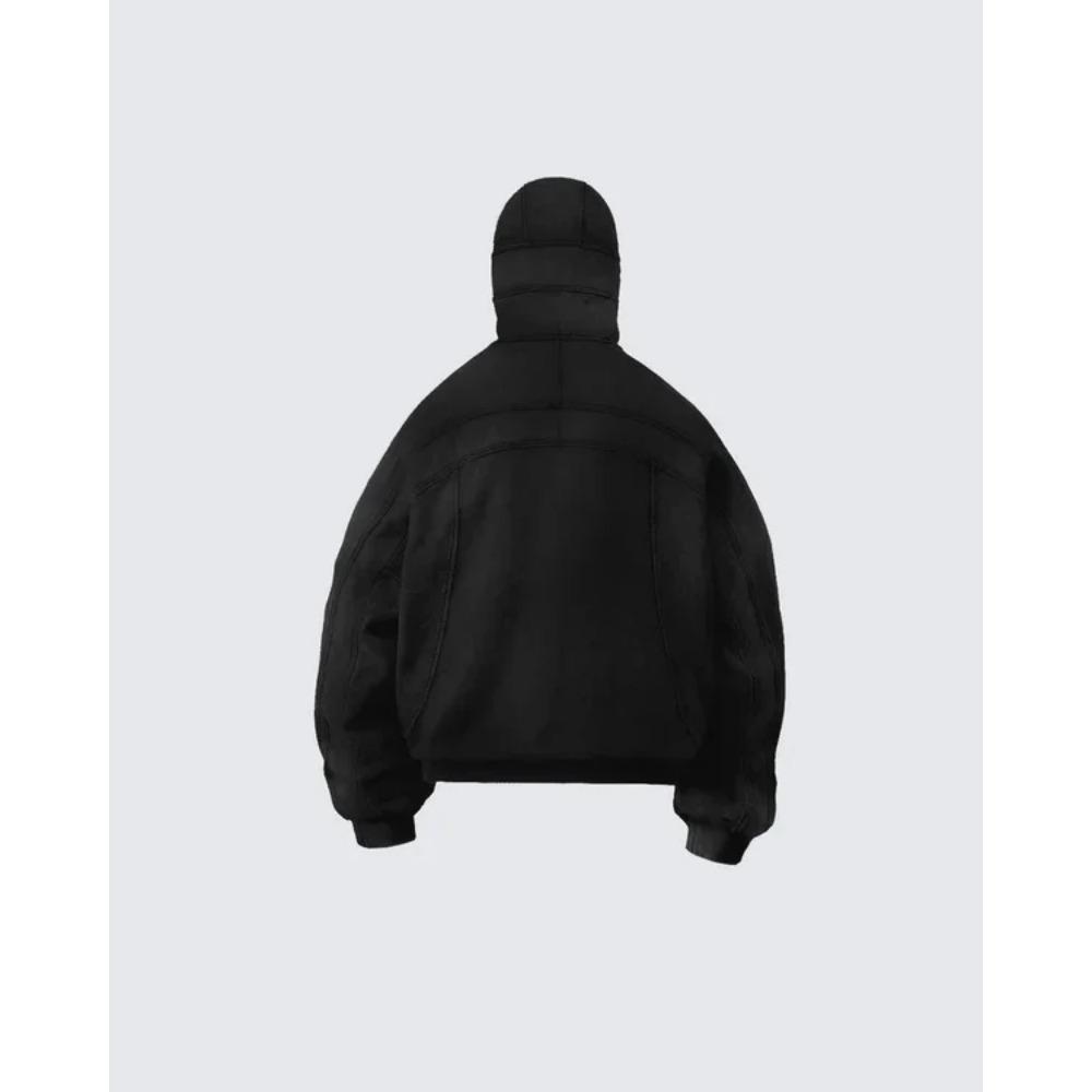 RogueWave Classic Balaclava Hoodie Men Washed Gray Ninja Pullover Sweatshirt Hip Hop Splicing Y2k Vintage Winter Streetwear Couple Tops
