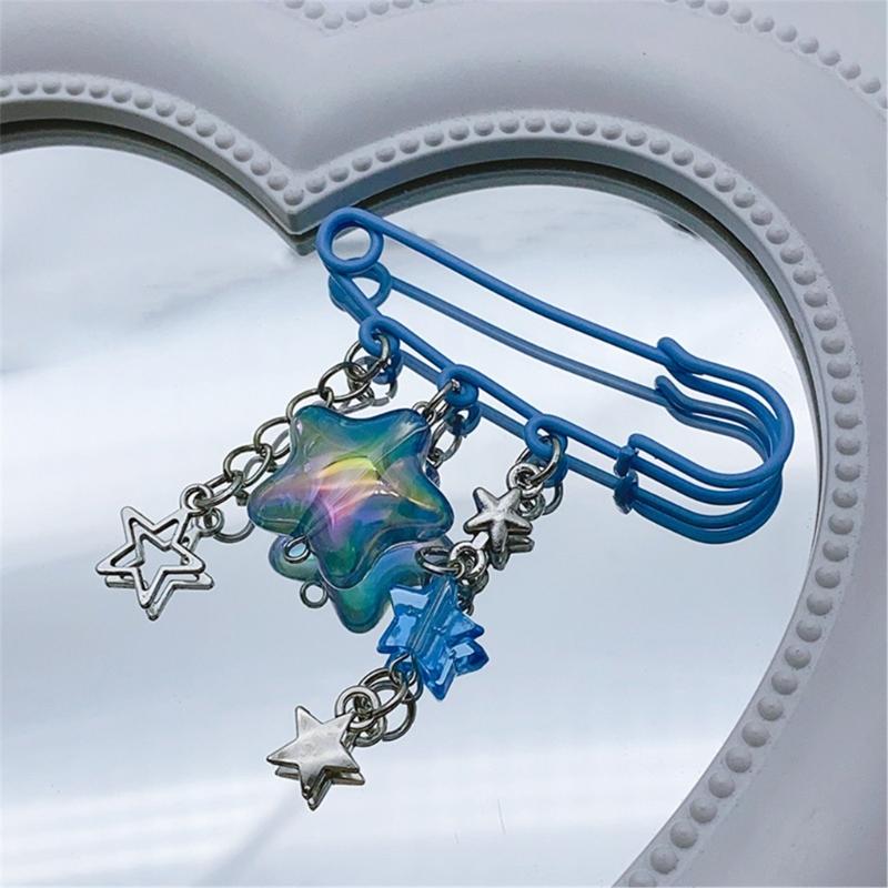 Unique Sweater Shawl Clip Star Fringe Brooch Pin Colorful Starry Breastpin for Shirt Fashionable Collar Safety Pins