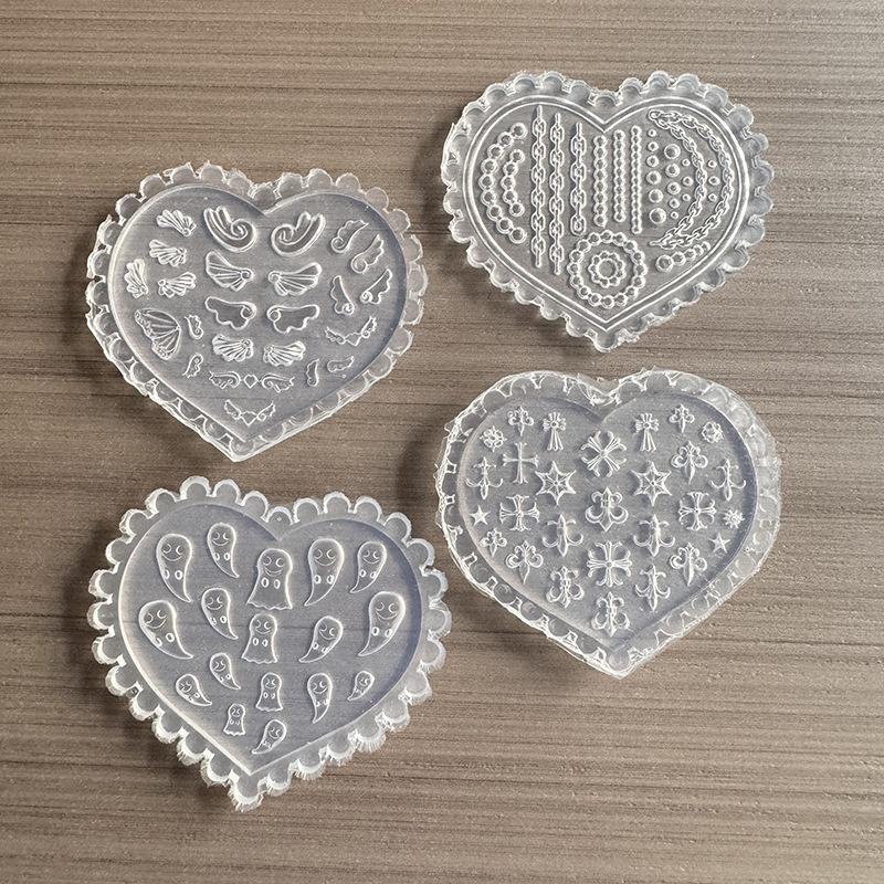 3D Heart Shaped Clear Silicone Nail Art Mold With Multiple Patterns For Diy Nail Decoration Making Tools
