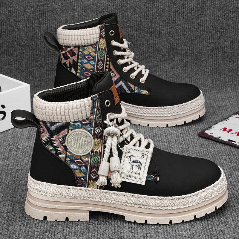 Autumn and Winter Men's Shoes High-top Martin Boots Men's Tooling Boots Men's Straw Bottom Locomotive Boots Outdoor Trendy Shoes