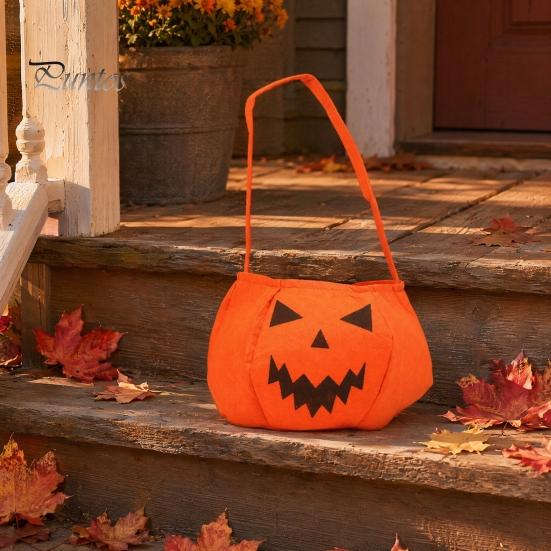 Candy Holder for Kids Halloween Pumpkin Bag Kids, Small Trick or Treat Bucket, Reusable Soft Face Basket with Handle Party Decoration