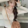Threaded German Velvet Slimming Short T-Shirt for Women - Sweet, Trendy European Style
