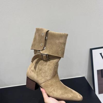 Beautiful Square Head Thick Heel Short Boots Women's New Autumn and Winter High Heels Are Not Tired of Mid-tube Boots
