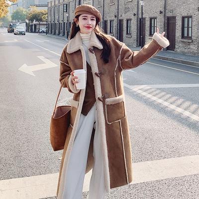 Módny a teplý fleecový dlhý kabát s prackou z ovčieho rohu na zimu