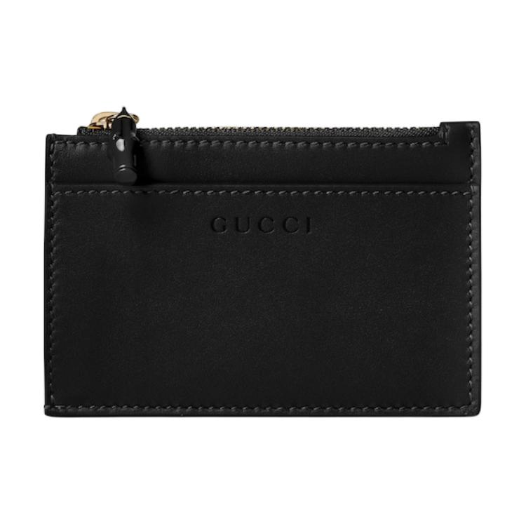 Gucci Glossy Bamboo Ring Leather Card Holder Women Accessories Black 828174-AAE4X-1000