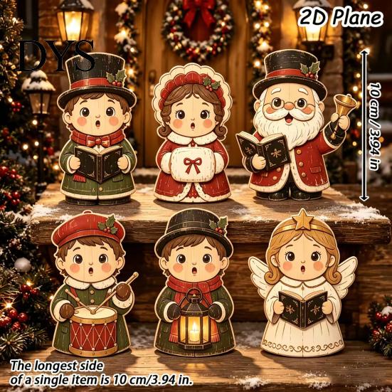 Wooden Tiered Tray Decor 6Pcs Christmas Tabletop Signs, Xmas Sign Decor, Santa Winter Holiday Home Accents Snowman Reindeer Gingerbread House