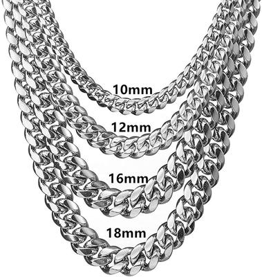 Rockyu Herren Panzerkette Halskette, 18k Silber, Dick, 12mm Breit, 46cm, Edelstahl, Miami Cuban Link